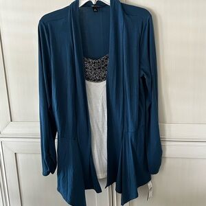 AB Studio Blue Open Front Cardigan